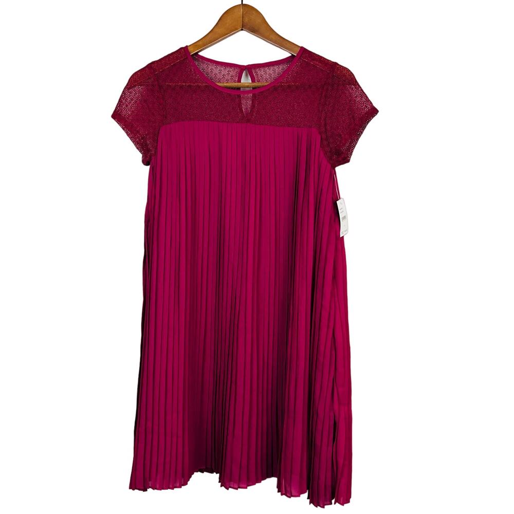 NEW! BCBGirls Pleated Dress Burgundy Lace Top Loose Fit - 14
